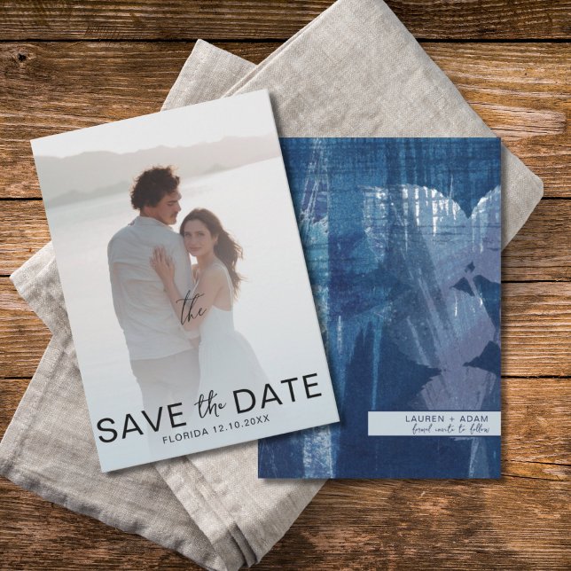 Elegant Dusty Blue Botanica & Photo Save the Date  (Creator Uploaded)