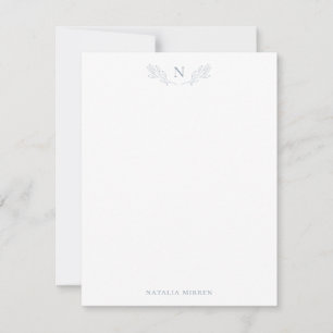 Elegant Dusty Blue Botanical Branch Monogram Card