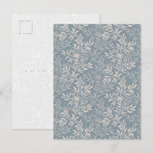 Elegant Dusty Blue Botanical Leaf Vine Art Postcard