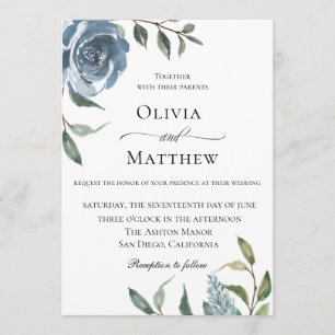 Elegant Dusty Blue Botanical Wedding Invitation