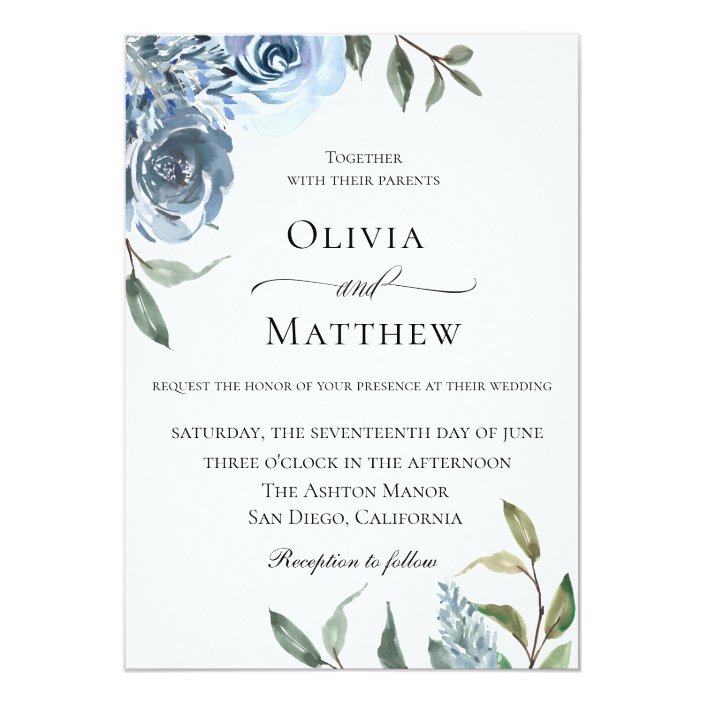 Elegant Dusty Blue Botanical Wedding Invitation Zazzle