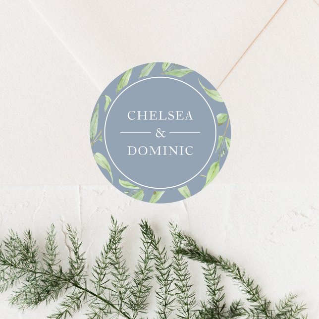 Elegant Dusty Blue Botanical Wedding Label (Creator Uploaded)