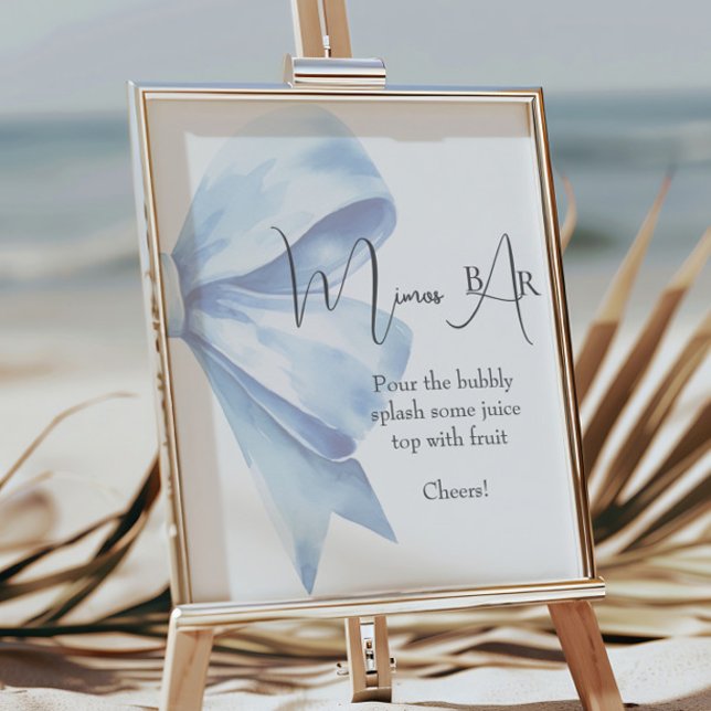 Elegant Dusty Blue Bow Baby Shower Mimosa Bar  Poster (Creator Uploaded)