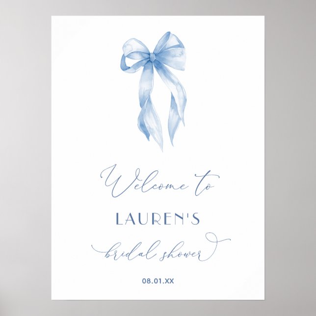 Elegant Dusty Blue Bow Bridal Shower Welcome Sign (Front)