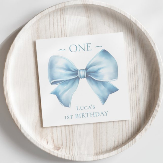 Elegant Dusty Blue Bow First Boy Birthday  Napkin (Creator Uploaded)