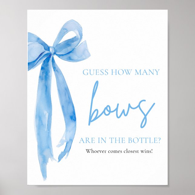 Elegant Dusty Blue Bow Guess How Many Bows Game Poster (Front)