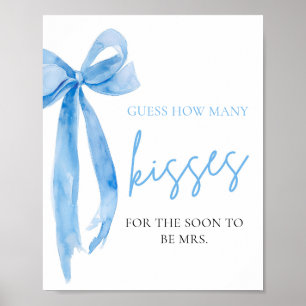 Elegant Dusty Blue Bow Guess How Many Kisses Game Poster