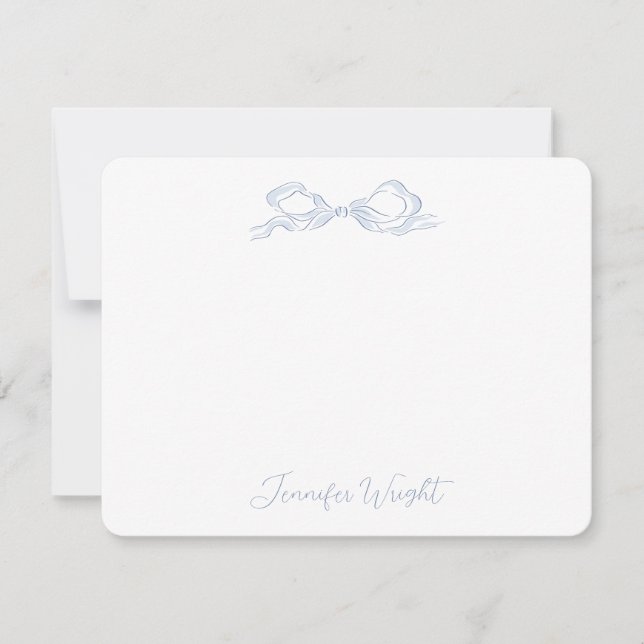Elegant Dusty Blue Bow Personalised Stationery Card (Front)