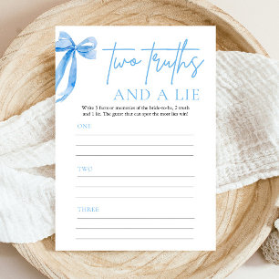 Elegant Dusty Blue Bow Two Truths and a Lie Game Invitation