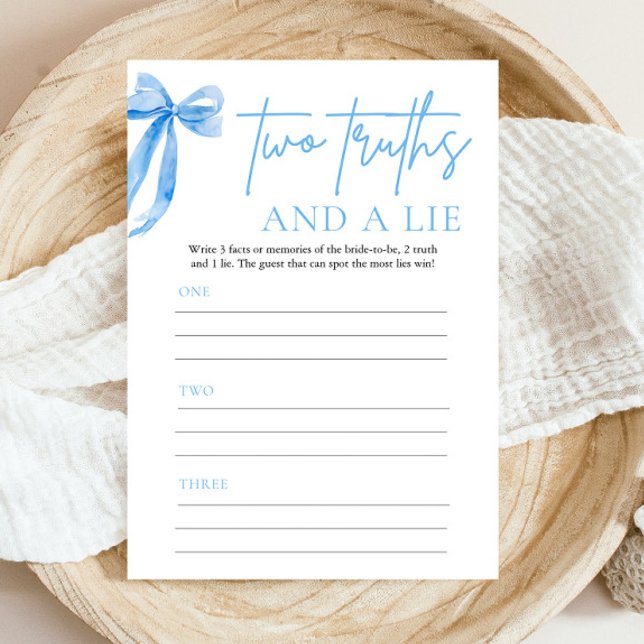 Elegant Dusty Blue Bow Two Truths and a Lie Game Invitation (Elegant Dusty Blue Bow Two Truths and a Lie Game Invitation)