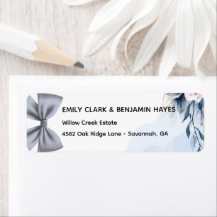 Elegant Dusty Blue Bow Wedding Return Adress Address Label