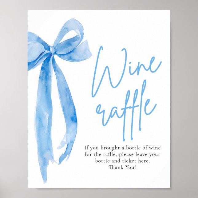 Elegant Dusty Blue Bow Wine Raffle Game Sign (Front)