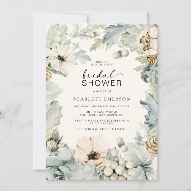 Elegant Dusty Blue Bridal Shower Invitation (Front)