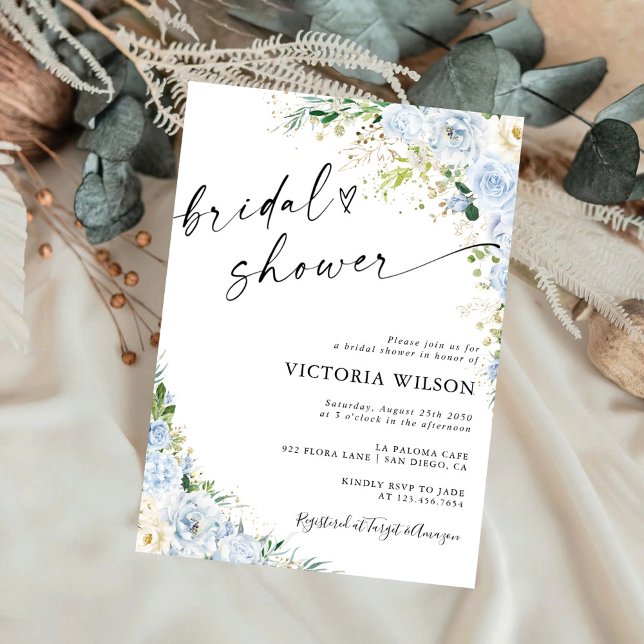 Elegant Dusty Blue Bridal Shower Invitation (Creator Uploaded)
