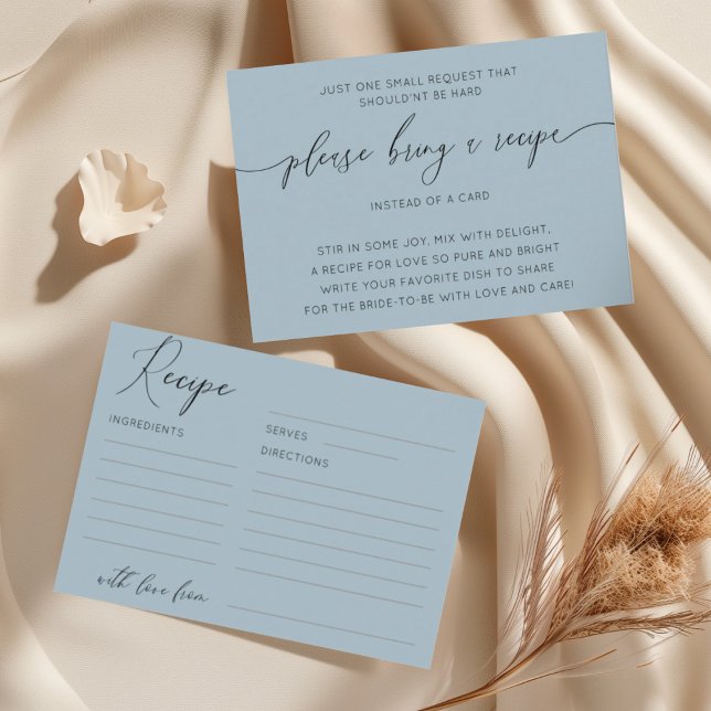 Elegant Dusty Blue Bridal Shower Recipe  Enclosure Card (Creator Uploaded)