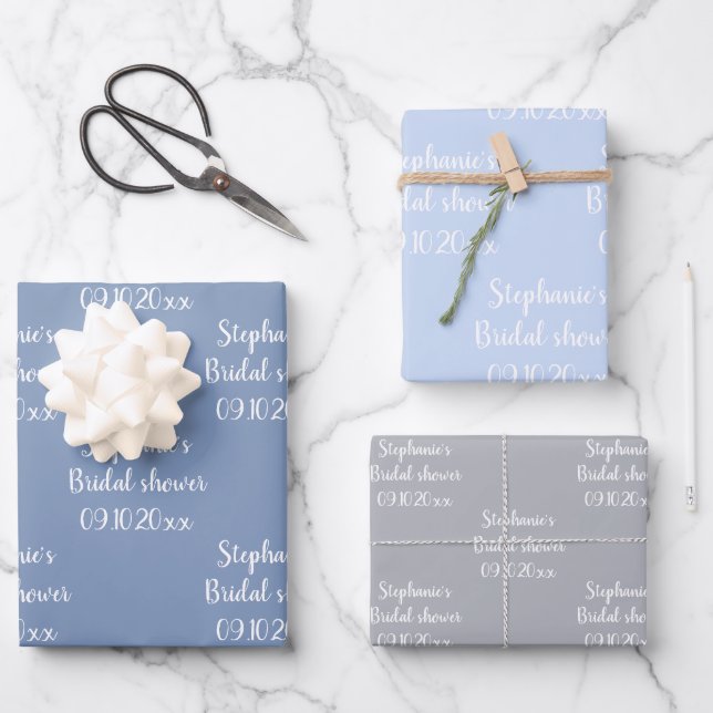 Elegant Dusty Blue Bride Bridal Shower Wrapping Paper Sheet (Front)