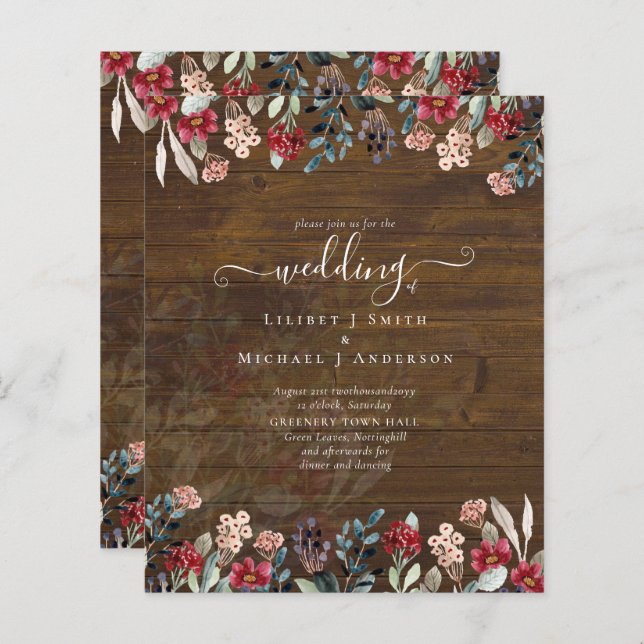 Elegant Dusty Blue Burgundy Floral Wedding (Front/Back)