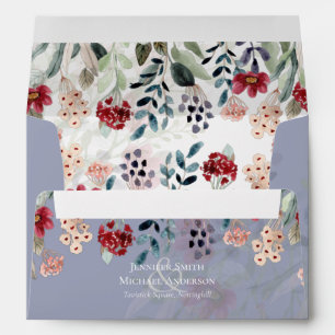 Elegant Dusty Blue Burgundy Floral Wedding Envelope