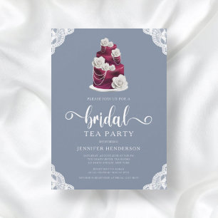 Elegant Dusty Blue Cake And Lace Bridal Tea Party Invitation