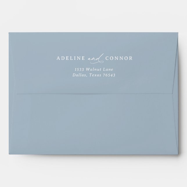 Elegant Dusty Blue Calligraphy Addressed Wedding Envelope (Back (Top Flap))