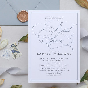 Elegant Dusty Blue Calligraphy Bridal Shower Invitation