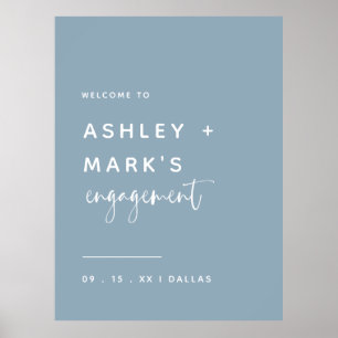Elegant Dusty Blue Calligraphy Engagement Welcome Poster