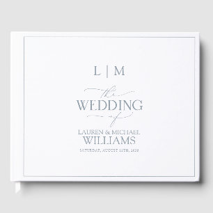 Elegant Dusty Blue Calligraphy Monogram Guest Book