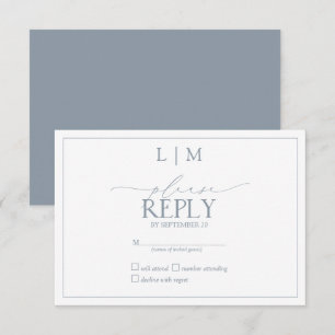 Elegant Dusty Blue Calligraphy Monogram RSVP Card