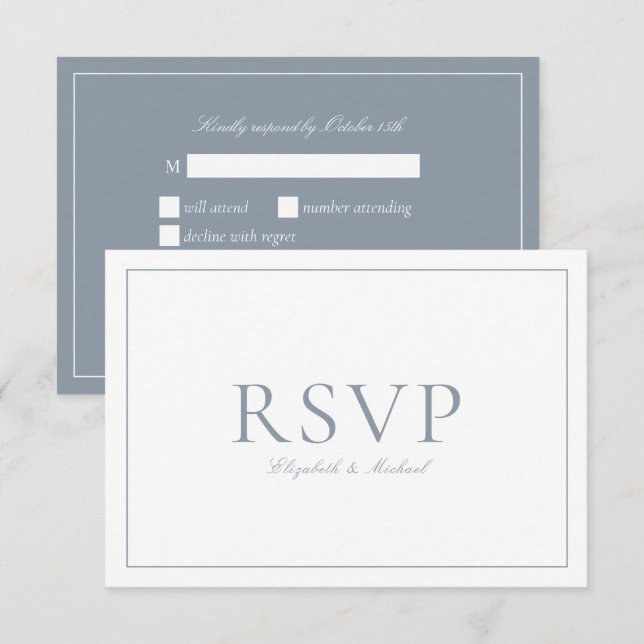 Elegant Dusty Blue Calligraphy Script Wedding RSVP Card (Front/Back)