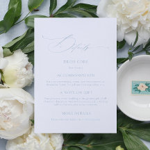Elegant Dusty Blue Calligraphy Wedding Detail Card