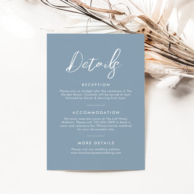 Elegant Dusty Blue Calligraphy Wedding Details Enclosure Card (Creator Uploaded)
