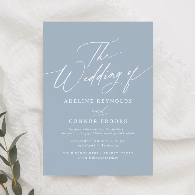 Elegant Dusty Blue Calligraphy Wedding Invitation (Creator Uploaded)