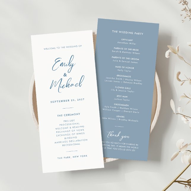 Elegant Dusty Blue Calligraphy Wedding Program (Creator Uploaded)
