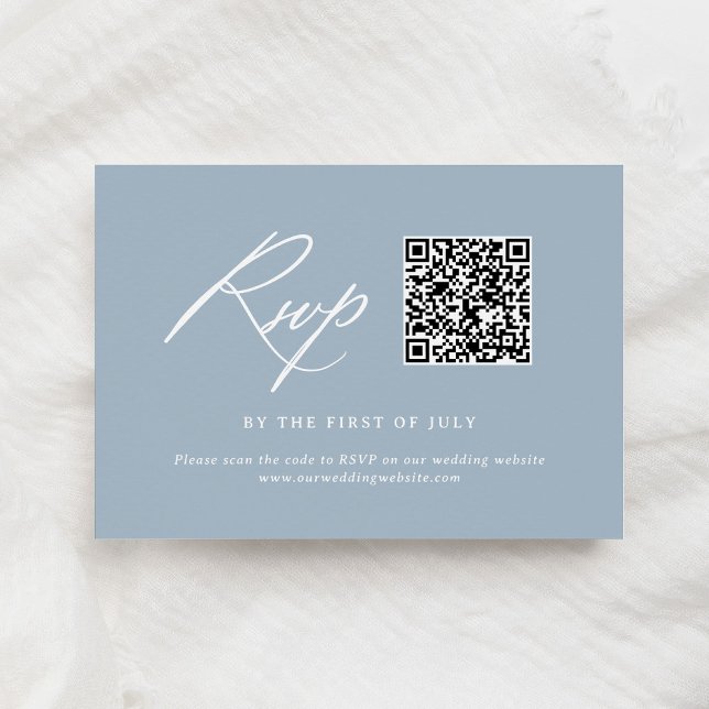 Elegant Dusty Blue Calligraphy Wedding QR code RSVP Card (Creator Uploaded)
