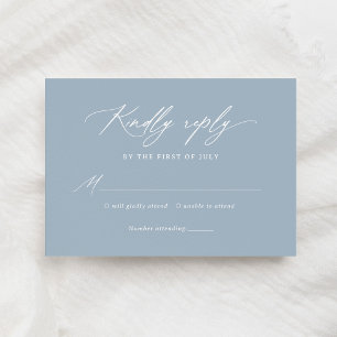 Elegant Dusty Blue Calligraphy Wedding RSVP Card