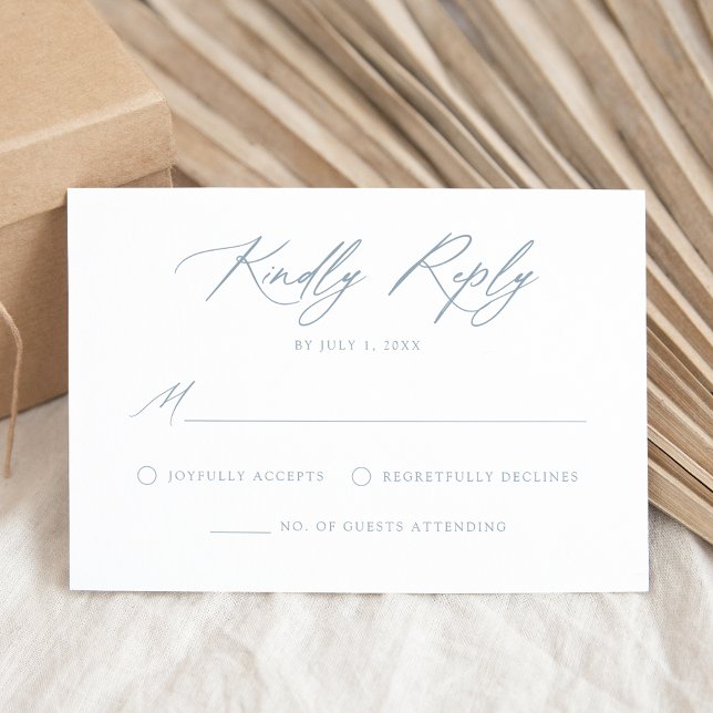 Elegant Dusty Blue Calligraphy Wedding RSVP Card (Creator Uploaded)