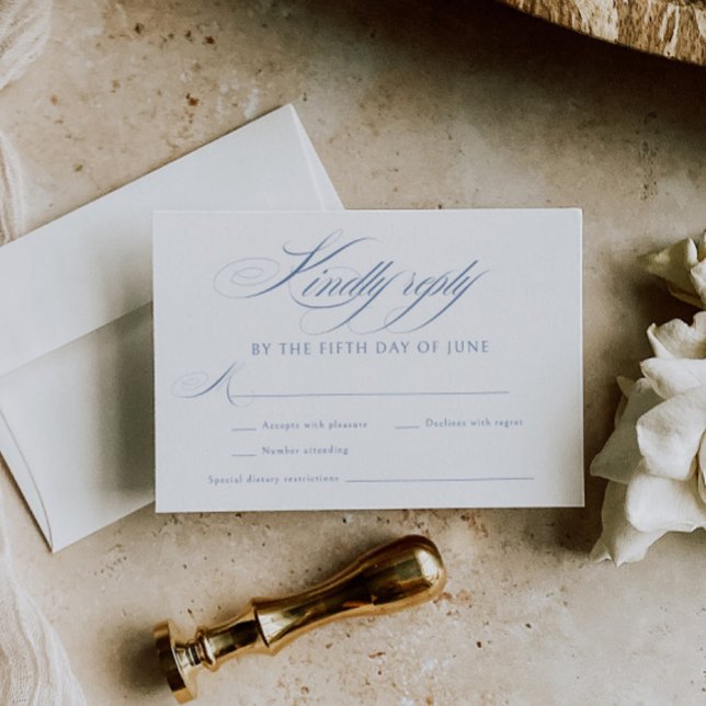 Elegant Dusty Blue Calligraphy Wedding RSVP Card (Creator Uploaded)