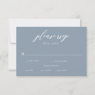 Elegant Dusty Blue Calligraphy Wedding RSVP Card