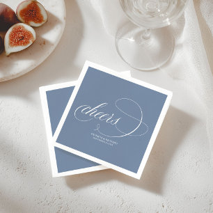 Elegant Dusty Blue Cheers Wedding Cocktail Napkins
