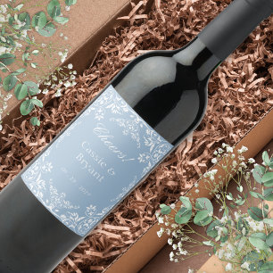 Elegant Dusty Blue Chic Cheers Stylish Wedding Wine Label