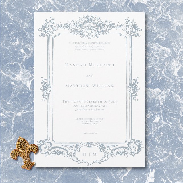 Elegant Dusty Blue Chinoiserie Cherub Wedding Invitation (Elegant Dusty Blue Chinoiserie Cherub Wedding Invitation)