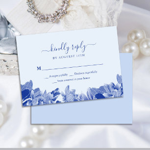 Elegant Dusty Blue Chinoiserie Chic Floral  RSVP Card