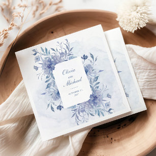 Elegant Dusty Blue Chinoiserie Floral Wedding Napkin