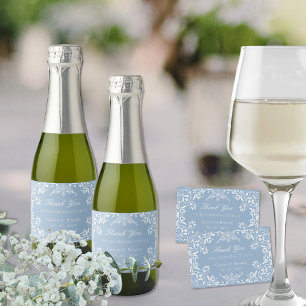Elegant Dusty Blue Chinoiserie Wedding Thank You Sparkling Wine Label