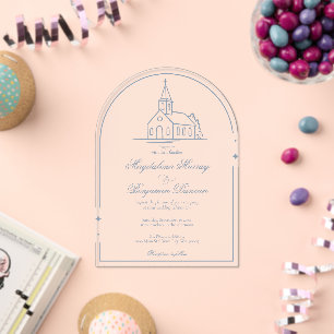 Elegant Dusty Blue Christian Chapel Church Wedding Acrylic Invitations
