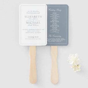 Elegant Dusty Blue Classic Script Wedding Program Hand Fan