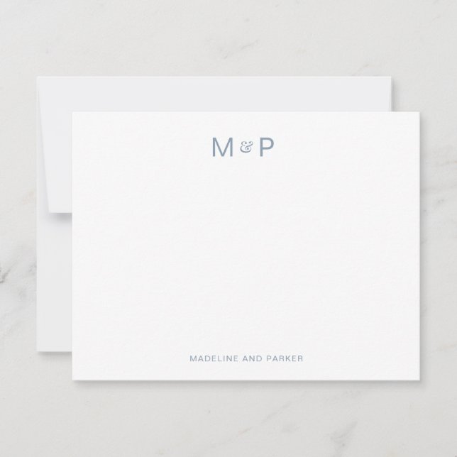 Elegant Dusty Blue Contemporary Couple Monogram Card (Front)