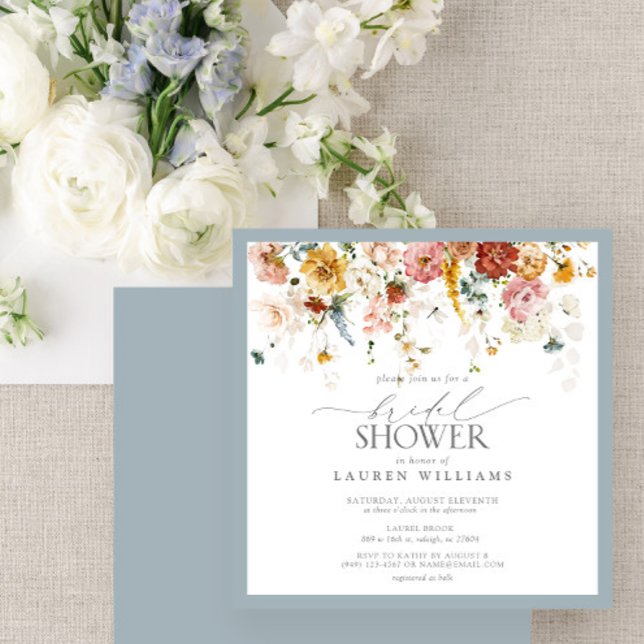 Elegant Dusty Blue Country Floral Bridal Shower In Invitation (Creator Uploaded)