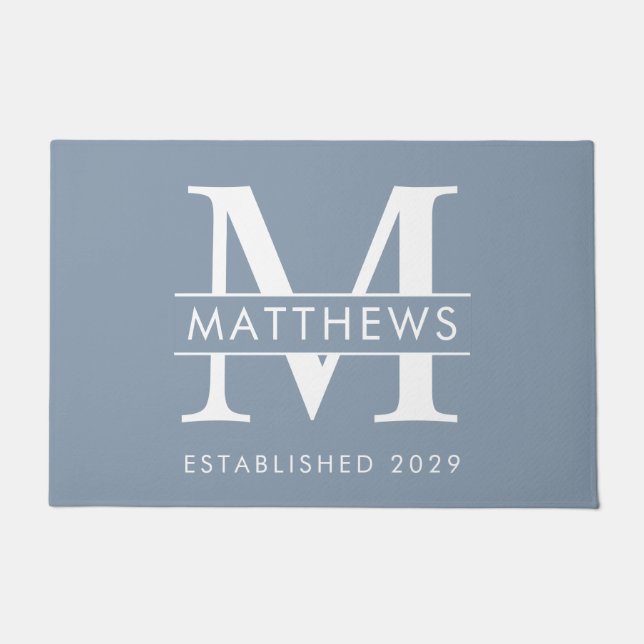 Elegant Dusty Blue  Custom Monogram Name  Doormat (Front)