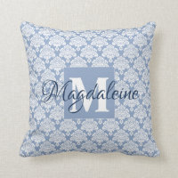 Elegant Dusty Blue Damask Monogram & Name
